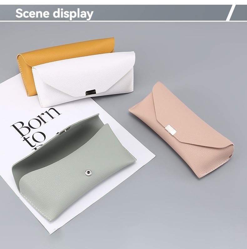 Portable Leather Glasses Case Anti-pressure Glasses Bag Coin Purse Storage Bag Suitable for Men and Women - color: Square Buckle Pink