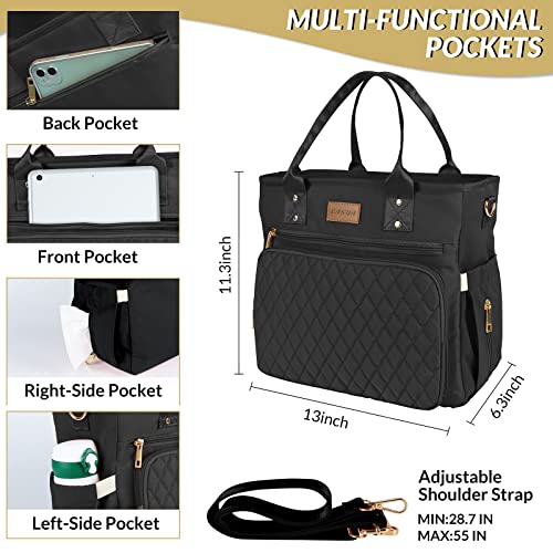 EASYA Large Insulated Lunch Bag for Work, Women's Nylon Thermal Lunch Box, Leakproof Cooler Tote Bag with Storage Pocket (Black) - color: Newly upgraded Noir Black