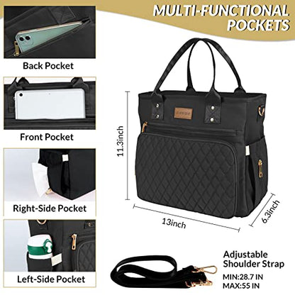 EASYA Large Insulated Lunch Bag for Work, Women's Nylon Thermal Lunch Box, Leakproof Cooler Tote Bag with Storage Pocket (Black) - color: Newly upgraded Noir Black