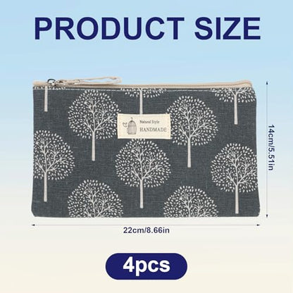 4 Pcs Canvas Cosmetic Bags Cosmetic Pouches with Zipper Makeup Bag Multi-Function Canvas Travel Pouch Vacation Travel Toiletry Bag for Women Girls, 4 Patterns
