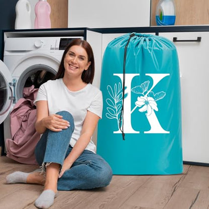 Sylfairy 2 Pack Extra Large Travel Laundry Bag, Dirty Clothes Organizer with Drawstring,Heavy Duty Travel Laundry Bags - color: Letter K