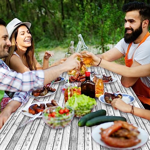 Boao 3 Pcs Vinyl Picnic Table Cover with Bench Cover 6 ft 30 x 72 Inch Waterproof Fitted Tablecloth Flannel Backing Rectangular Elastic Edged for Camping Outdoor Patio Travel(Birch) - color: Birch