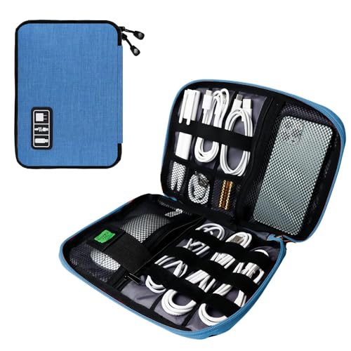 Lcsmaokin Electronics Travel Organizer,Portable Waterproof Electronic Travel Storage Bag for Small Charging Cord Storage,Charger,SD Card etc,for Travel,Business-Blue Black - color: B-Blue-Black, size: Single Layer
