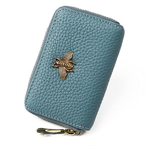 imeetu RFID Credit Card Holder, Small Leather Zipper Card Case Wallet for Women - color: Lite - Peacock Blue, size: Lite