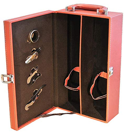 Lifestyle Top Handle Travel Two-Bottle Wine Carrier Case with 4 Piece Wine Accessory Set (Red) - color: Red