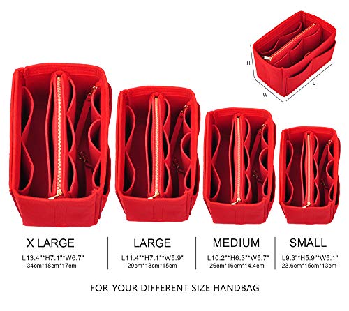 Vercord Felt Organizer Insert for Purse Handbag Tote Bag in Bag Inside Shaper Divider Neo Red Small - color: A Red, size: Small