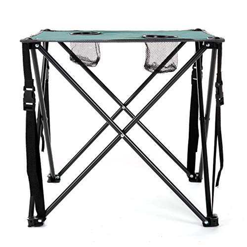 ARROWHEAD OUTDOOR 26” (66cm) Portable Camping Folding Table, 2 Cup Holders, Square, Carrying Case, Steel Frame, High-Grade 600D Canvas - color: Green
