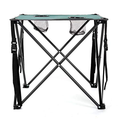 ARROWHEAD OUTDOOR 26” (66cm) Portable Camping Folding Table, 2 Cup Holders, Square, Carrying Case, Steel Frame, High-Grade 600D Canvas - color: Green
