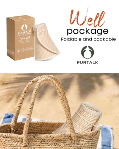 FURTALK Sun Hats for Women Wide Brim Beach Hat Straw Visor Ponytail Summer UV Packable Foldable Beach Vacation Essentials - color: Beige