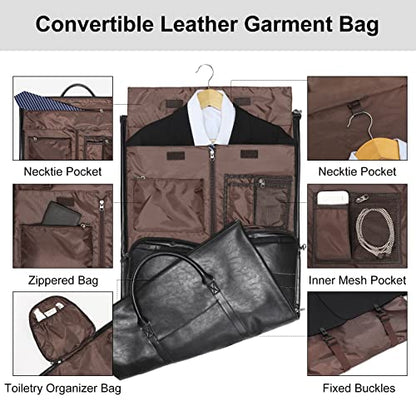 Modoker Convertible Leather Garment Bag, Carry on Garment Bags for Travel, Garment Duffel Bag, Gifts for Men Women Business Waterproof Suitcase Suit Travel Bags, Black - color: C-Black