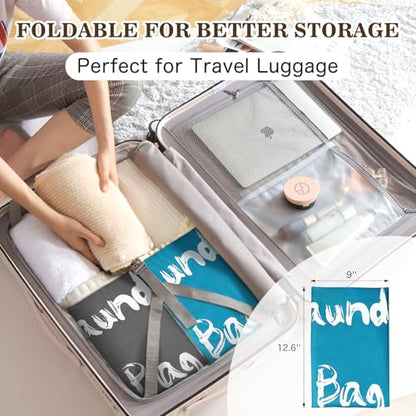 2 Pack XL Travel Laundry Bags for Dirty Clothes - Extra Large Heavy Duty Drawstring Laundry Bag Holds 4 Loads - Cruise Ship, Camping, Road Trip, Vacation Essentials Must Haves 2025 2026 - color: Gray + Sky Blue