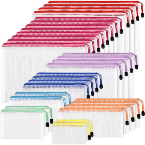 EOOUT 30pcs Mesh Zipper Pouch Bags, 8 Sizes Plastic Zipper Bags, 8 Colors Waterproof Zipper Pouches for Organization, Multipurpose for Travel, School Supplies, Office Appliances and Home Organization - style: Multicolor-30pcs