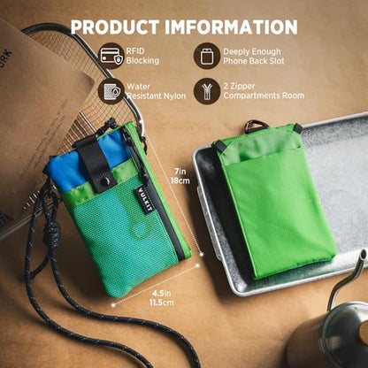 VULKIT RFID Blocking Travel Wallet for Men Women, Water Resistant Passport & Phone Holder with Detachable Lanyard and Key Ring, Lightweight Zipper Travel Wallet - color: Green