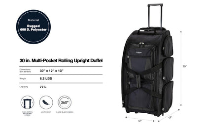 Travelers Club Xpedition 30 Inch Multi-Pocket Upright Rolling Duffel Bag - color: Black