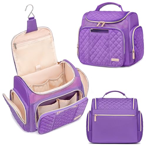 Tealari Large Toiletry Bag for Women Men,Bathroom Bag,Water Resistant Shower Bag,Makeup Bag,Portable Shower Caddy for College Dorm,Hanging Travel Toiletry Bag with Transparent Waterproof Phone Pocket - color: Purple-1