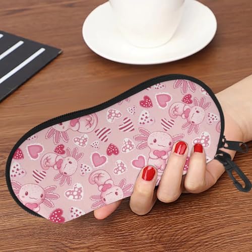 AFPANQZ Glasses Case with Carabiner Hanging Portable Neoprene Zipper Sunglasses Case Soft Lightweight - color: Axolotl