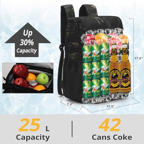 Tactical Backpack Cooler,Soft Lightweight Leakproof Cooler Backpack,Insulated Cooler Bag,Portable Soft Cooler Bag Waterproof for Beach, Travel, Camping, Picnic, Hiking - color: Black Camo