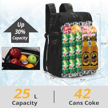 Tactical Backpack Cooler,Soft Lightweight Leakproof Cooler Backpack,Insulated Cooler Bag,Portable Soft Cooler Bag Waterproof for Beach, Travel, Camping, Picnic, Hiking - color: Black Camo
