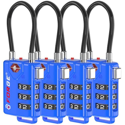 Bright Colors, TSA Approved Luggage Locks 4 Pack, Re-settable Combination with Alloy Body, Blue 4 Locks. - color: Blue 4 Pack