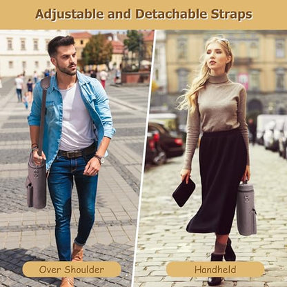 Tirrinia 2 Bottle Wine Gift Tote Carrier - Leakproof & Insulated with Large Pockets Wine Cooler Bag for Travel, Tasting, Party, Dinner, Valentine's Day Gift - color: Brown, size: 2 Bottle-with front pocket