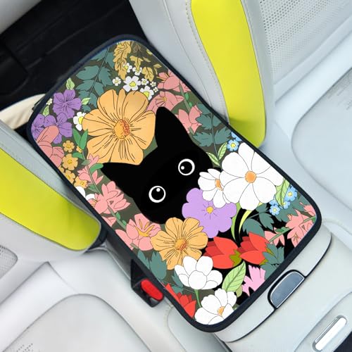Black Cat Auto Center Console Pad,Soft Waterproof Car Center Console Cover Auto Armrest Seat Box Cover Protector for Most Vehicle SUV Truck Car - color: Black Cat1
