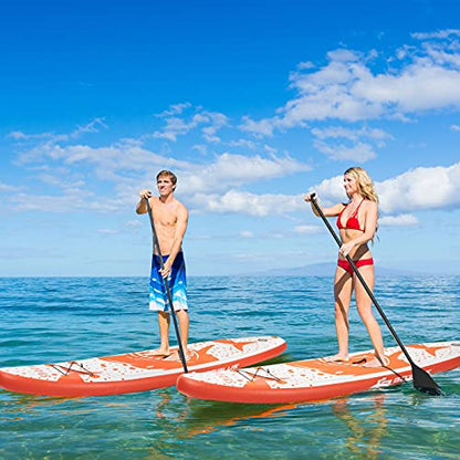Goplus Inflatable Stand up Paddle Board, 10'/10.5'/11' SUP 6" Thick with Premium Accessories, Adjustable Aluminum Paddle, Leash, Carry Bag, Hand Pump, Removable Fin, ISUP for Adults - size: 11 FT, style: Orange+White