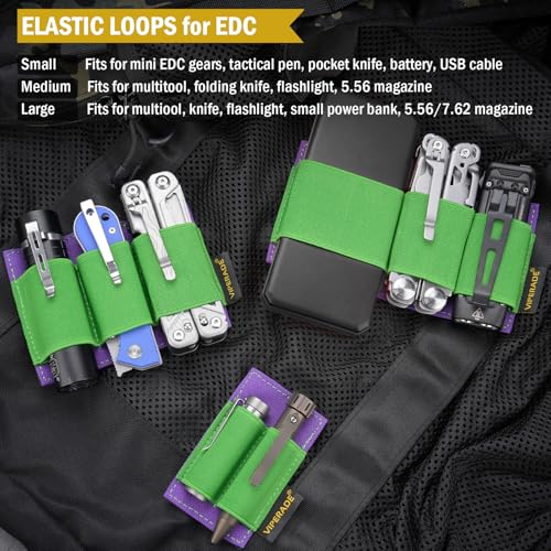 VIPERADE PL6 Tactical Modular EDC Organizer, Elastic Insert Pouch Panel with Hook Backed Accessories Holder, Attachment for Backpack, Tactical Vest, Bag - color: Green Purple, M
