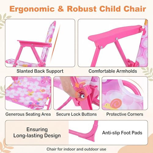 HONEY JOY Kids Picnic Table, Animal Themed Toddler Outdoor Table and Chair Set, 2 Folding Chairs & Removable Umbrella, Children Outdoor Furniture for Backyard Patio Garden (Pink Bee) - color: Pink Bee