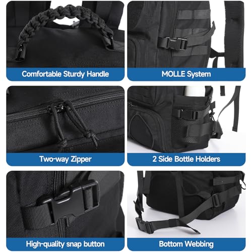 Tactical Backpack for Men, 35L Travel Military Backpack with Shoe Compartment, 1000D Water Resistant Molle Army Tactical Gear Assault Pack Bag Rucksack for Outdoor Survival Hiking Gym, Black - color: Black 35l