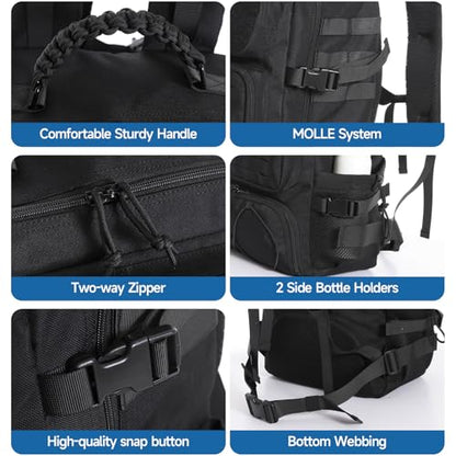 Tactical Backpack for Men, 35L Travel Military Backpack with Shoe Compartment, 1000D Water Resistant Molle Army Tactical Gear Assault Pack Bag Rucksack for Outdoor Survival Hiking Gym, Black - color: Black 35l