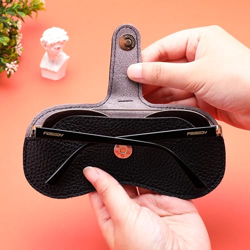 FEISEDY Soft Leather Sunglass Case-Slim Portable Glasses Holder with Button-Closure Wrist Strap for Travel & Outdoor B0308 - color: Black