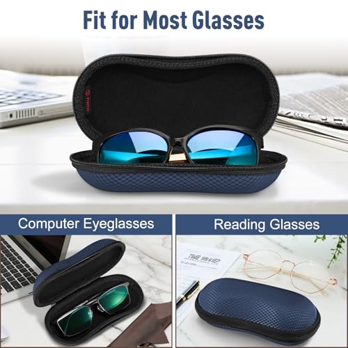 FINTIE Sunglasses Case, Hard EVA Shell Shockproof Sport Glasses Case with Metal Carabiner Travel Zipper Eyeglasses Holder - color: Dark Blue