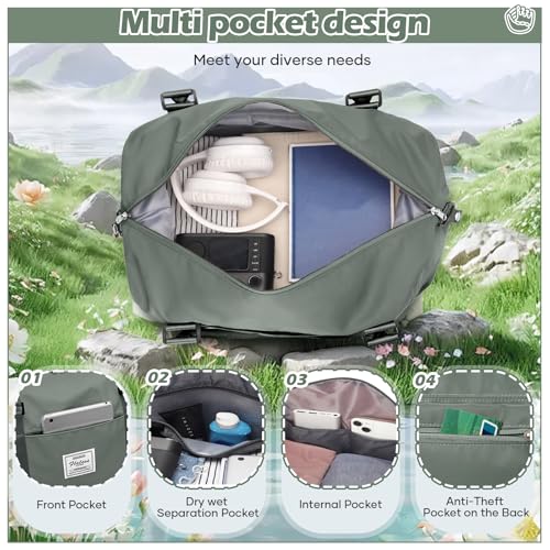 Small Gym Duffel Bag, Travel Weekender Bags for Women, Overnight Gym Carry On Tote Bag with Wet Pocket, Hospital Mom Bag for Labor and Delivery - Green - color: X-Green