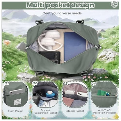 Small Gym Duffel Bag, Travel Weekender Bags for Women, Overnight Gym Carry On Tote Bag with Wet Pocket, Hospital Mom Bag for Labor and Delivery - Green - color: X-Green