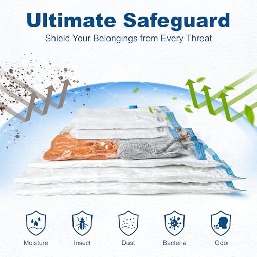 HOUSE DAY 10 Large Vacuum Storage Bags with Pump,Space Saving Vacuum Seal Bags For Clothing Travel, Vacuum Storage Bags For Clothes, Comforters, Blankets, Pillows, Moving, Reusable & Durable,Hand Pump - size: 10 Large