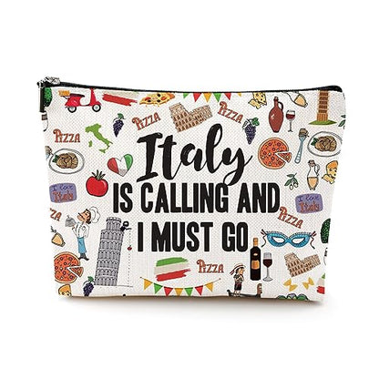 DJHUNG Italy Travel Cosmetic Bag - Italy Themed Gifts for Women, Friends, Sister, Bachelorette Party Favors, Girls Trip