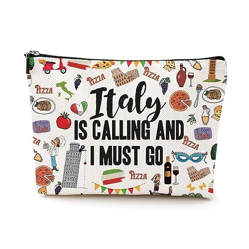 DJHUNG Italy Travel Cosmetic Bag - Italy Themed Gifts for Women, Friends, Sister, Bachelorette Party Favors, Girls Trip