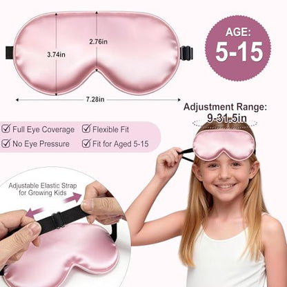 Kids Sleep Mask, Kids Eye Mask for Boys Girls, Kid Silk Eye Masks with Adjustable Strap for Sleeping, 100% Light-Blocking Sleep Eye Cover, Includes Protective Laundry Bag (Pink) - color: Pink