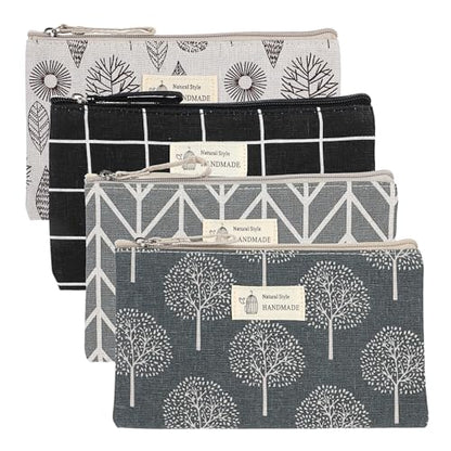 4 Pcs Canvas Cosmetic Bags Cosmetic Pouches with Zipper Makeup Bag Multi-Function Canvas Travel Pouch Vacation Travel Toiletry Bag for Women Girls, 4 Patterns