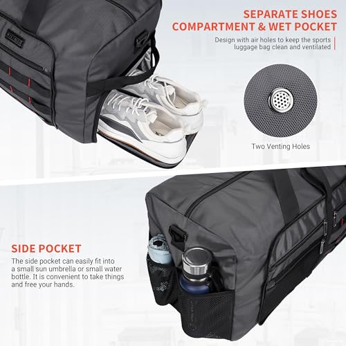 WITZMAN Foldable Duffle Bag for Travel 65L Lightweight Packable Duffel Bag with Shoes Compartment Overnight Bag for Men Women (B697 Silvery Grey) - color: Silvery Grey