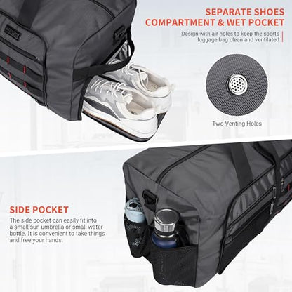 WITZMAN Foldable Duffle Bag for Travel 65L Lightweight Packable Duffel Bag with Shoes Compartment Overnight Bag for Men Women (B697 Silvery Grey) - color: Silvery Grey