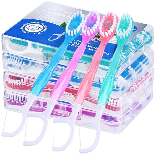 36 Pack Mini Disposable Toothbrushes – 5-in-1 Prepasted Travel Toothbrush with Toothpaste Floss & Pick for Hotel Camping Flight Car Guest Use – 9ct per Portable Case Essentials for Women Men Kids - color: 36 Count Mixed Flavor