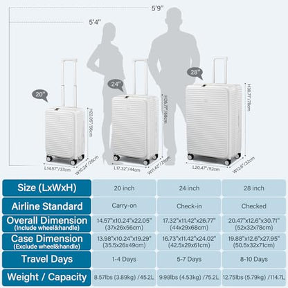 HanTrip 20 Inch Carry on Luggage 22x14x9 Airline Approved Hard Shell Suitcases with Wheels, Top Opening Expandable Carry on Luggage with Cup Holder Small Rolling Suitcase with Lock, White - color: White, size: Expandable 20 Inch