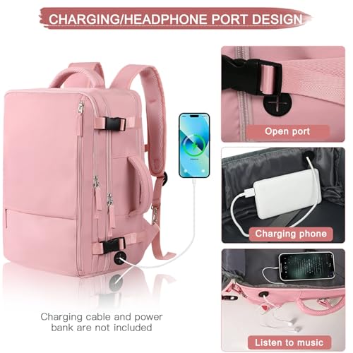 Hanples Carry on Travel Backpack for Women, Large 40L Personal Item Luggage Backpack,17inch Laptop Backpack TSA Flight Approved, Travel Essentials Casual Daypack with 2 Toiletry Bags (Pink) - color: Pink, size: X-Large