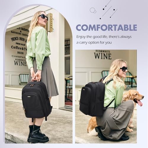 GOLF SUPAGS 15.6 Inch Women's Laptop Backpack, Water Resistant Work College Travel Daypack, Everyday Commuter Bag for Teacher Nurse (Black) - color: Black