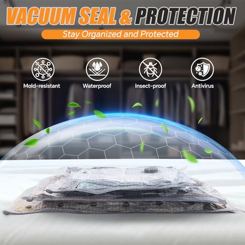 Travel Vacuum Storage Bags with Pump, Carry-on Compression Packing Bags + Portable Electric Pump, 80% Space Saver of Clothes, Vacuum Seal Bags for Clothing Travel Luggage, Pack of 20