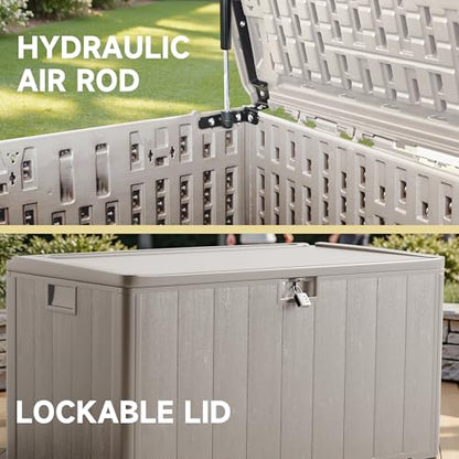 120-Gallon Heavy-Duty Deck Box, Constructed with Double-Wall Waterproof Resin and featuring a Lockable Lid with UV Protection for Ultimate Outdoor Storage (Gray)