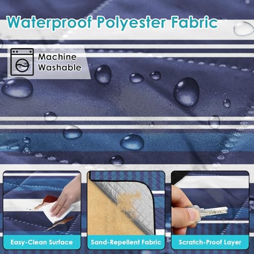 Waterproof Picnic Outdoor Blanket, 79" x 59" Sandproof Foldable Large Picnic Blanket for Beach, Camping, Park, Travel, Concert, Great Gift for Families and Couples (Blue Striped) - color: Blue Horizontal Striped