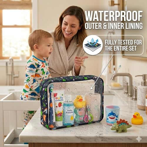 Remobia Hicol TSA Approved 5-Piece Diaper Bag Organizer Pouch Set Clear Waterproof TPU Kids Toiletry Storage Set Travel Packing Clutch Cube Bags for Baby Nursing(Dinosour) - color: Dinosour
