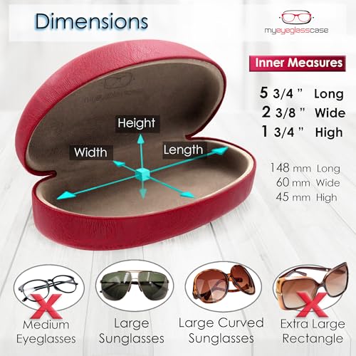MyEyeglassCase Hard Sunglasses case - Women Glasses Case Holder - Large Durable Eyeglass Case Hard Shell with Pouch & Cloth - color: Burgundy Distressed